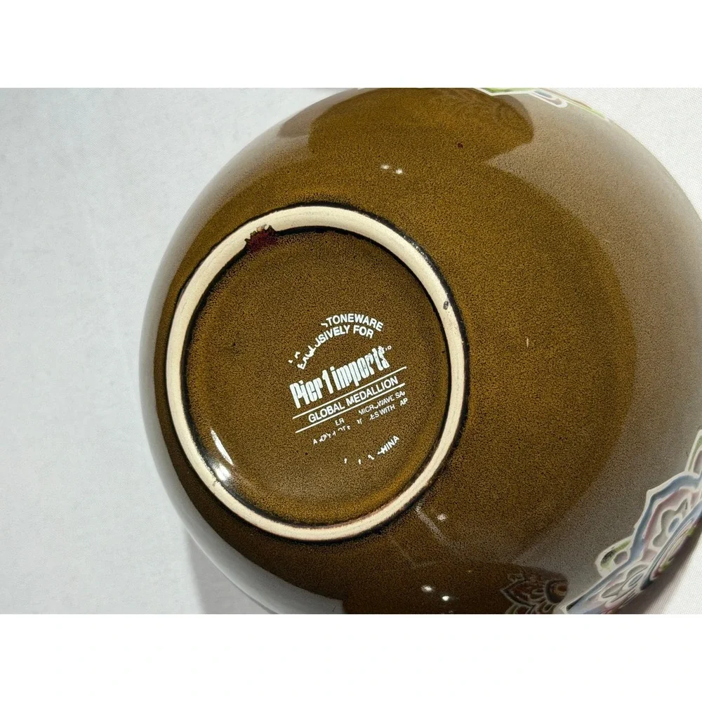 Pier 1 Imports Global Medallion Reactive Stoneware Cereal Bowls Set of 3 Green